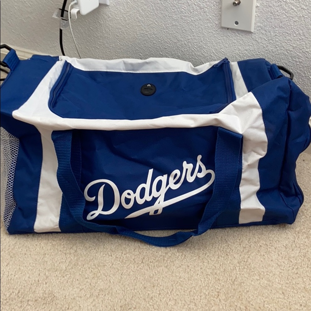 LA Dodgers duffel bag.